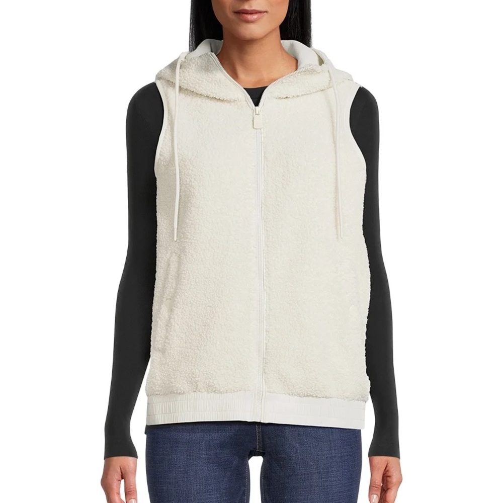 Avia cream faux shearling sleeveless hooded zip up vest XXL